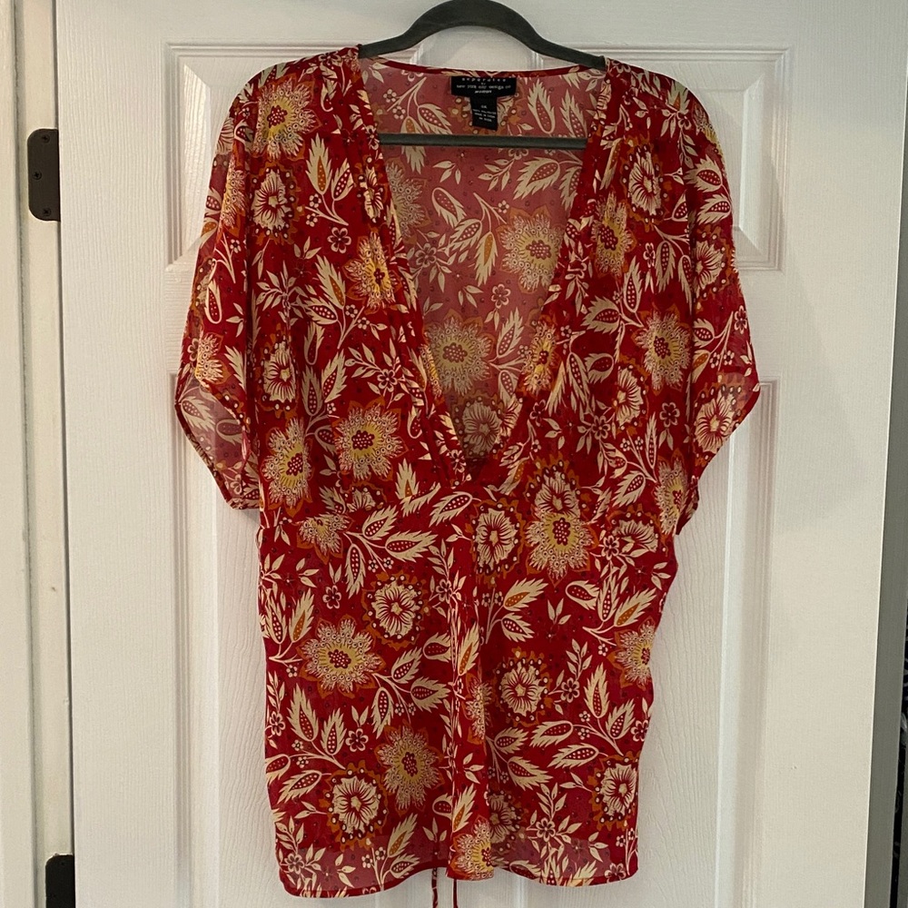 Elegant Floral Red Blouse